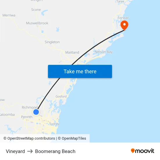Vineyard to Boomerang Beach map
