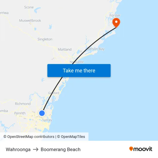Wahroonga to Boomerang Beach map