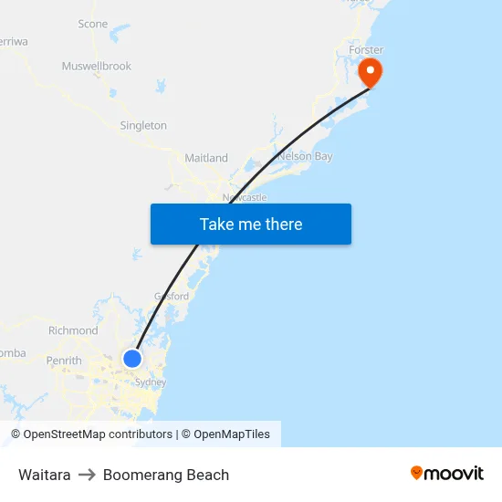 Waitara to Boomerang Beach map