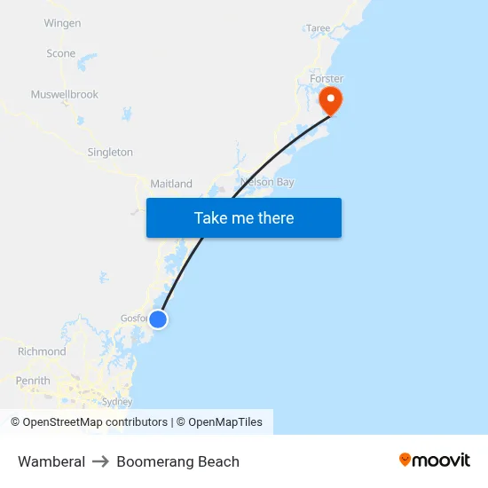 Wamberal to Boomerang Beach map