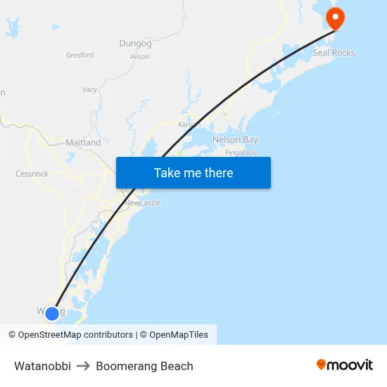 Watanobbi to Boomerang Beach map