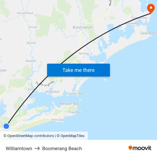 Williamtown to Boomerang Beach map