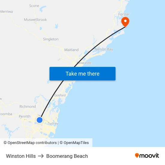 Winston Hills to Boomerang Beach map