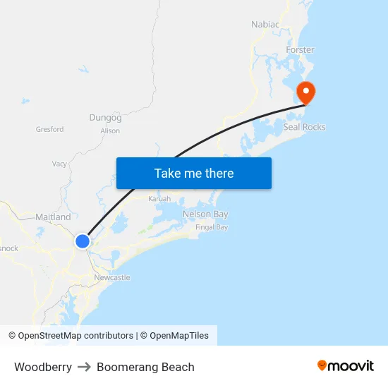 Woodberry to Boomerang Beach map