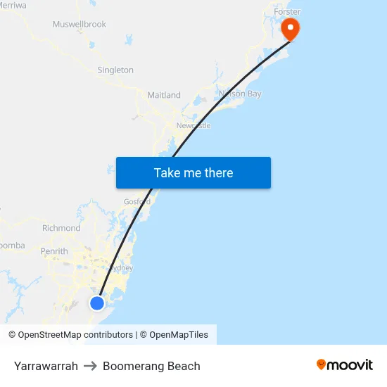 Yarrawarrah to Boomerang Beach map