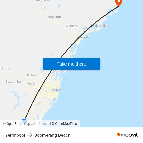 Yerrinbool to Boomerang Beach map