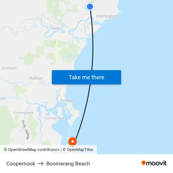 Coopernook to Boomerang Beach map
