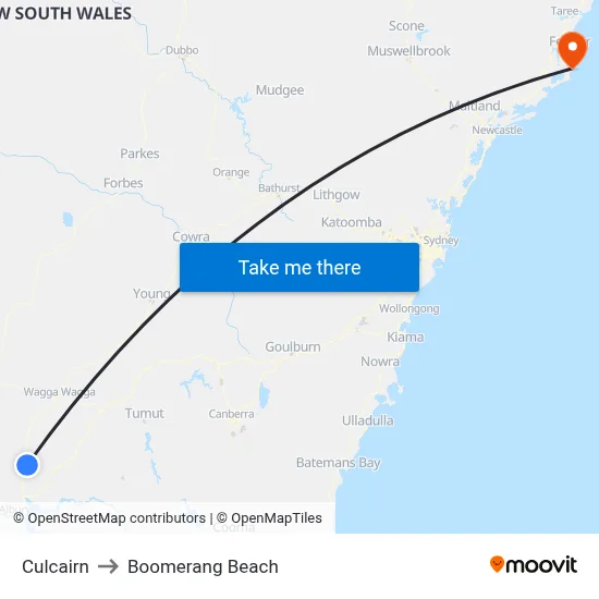 Culcairn to Boomerang Beach map