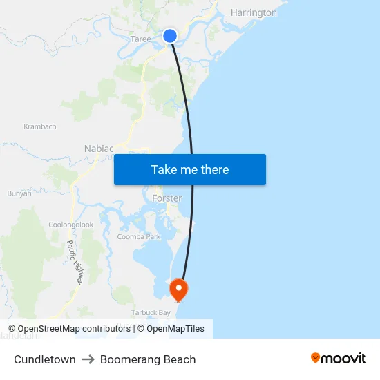 Cundletown to Boomerang Beach map