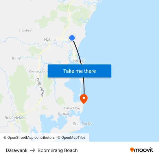 Darawank to Boomerang Beach map