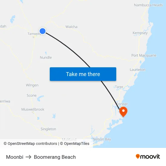 Moonbi to Boomerang Beach map