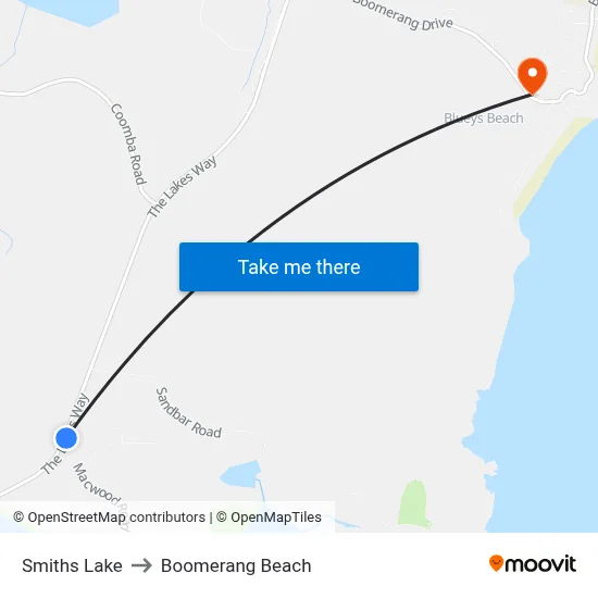 Smiths Lake to Boomerang Beach map