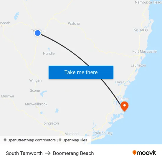 South Tamworth to Boomerang Beach map