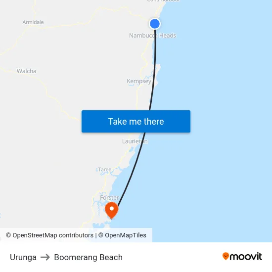 Urunga to Boomerang Beach map