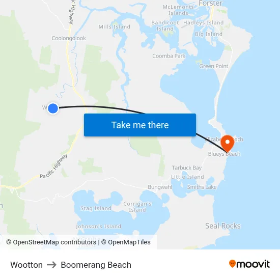 Wootton to Boomerang Beach map