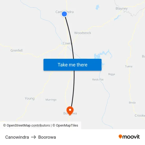 Canowindra to Boorowa map