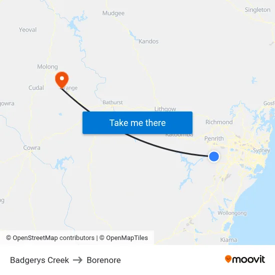 Badgerys Creek to Borenore map