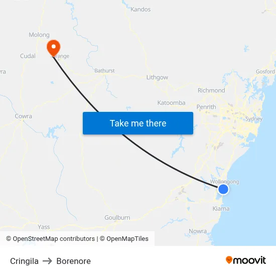 Cringila to Borenore map