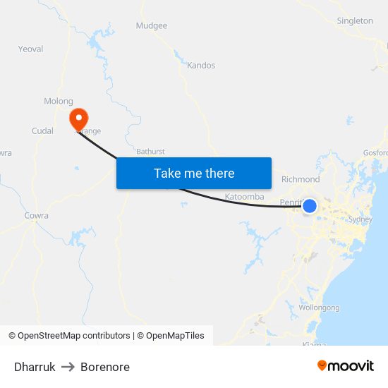 Dharruk to Borenore map