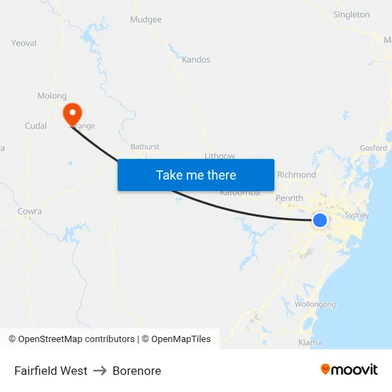 Fairfield West to Borenore map