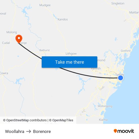 Woollahra to Borenore map