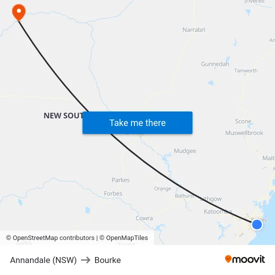 Annandale (NSW) to Bourke map