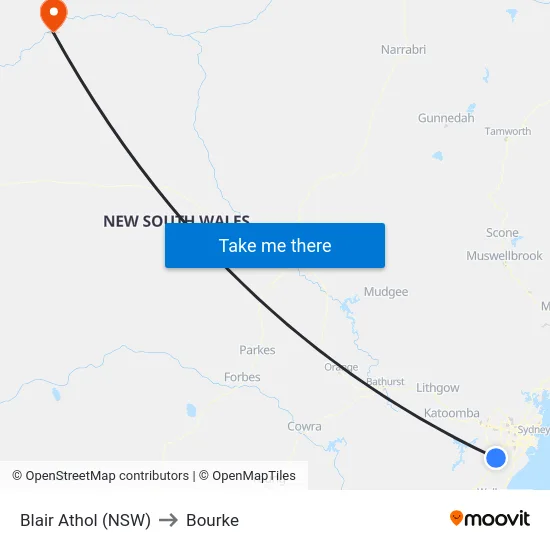 Blair Athol (NSW) to Bourke map
