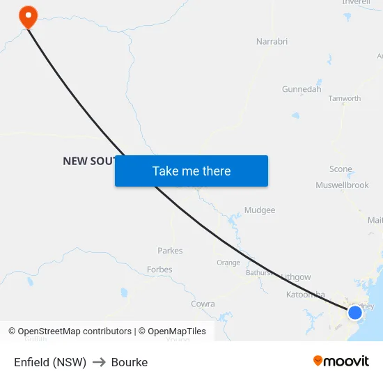 Enfield (NSW) to Bourke map