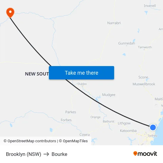 Brooklyn (NSW) to Bourke map