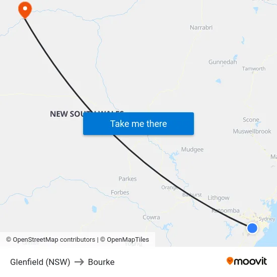 Glenfield (NSW) to Bourke map
