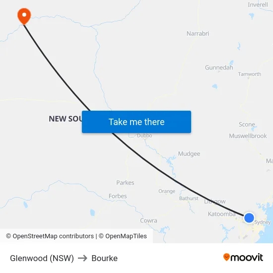 Glenwood (NSW) to Bourke map