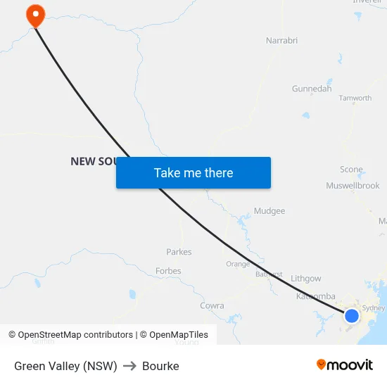 Green Valley (NSW) to Bourke map