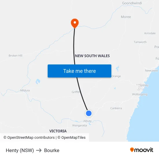 Henty (NSW) to Bourke map