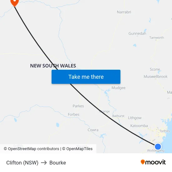 Clifton (NSW) to Bourke map