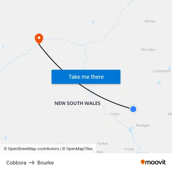 Cobbora to Bourke map