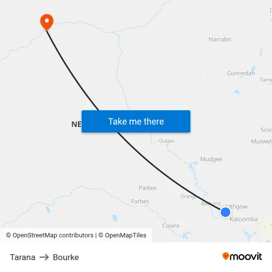 Tarana to Bourke map