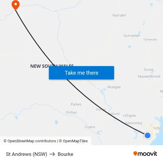 St Andrews (NSW) to Bourke map
