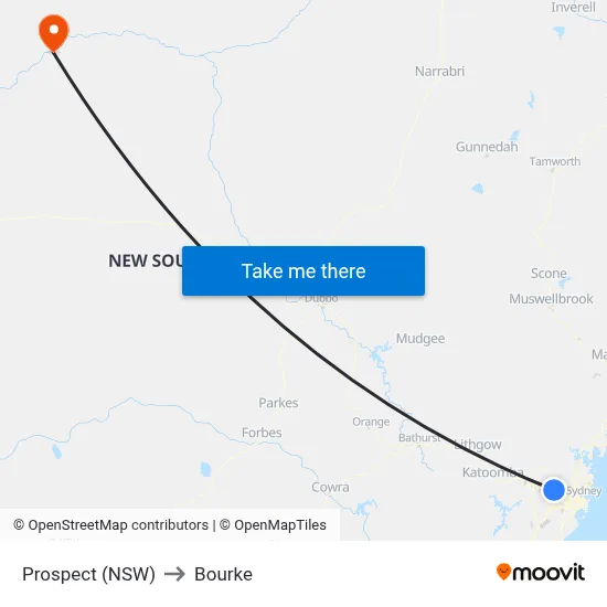 Prospect (NSW) to Bourke map