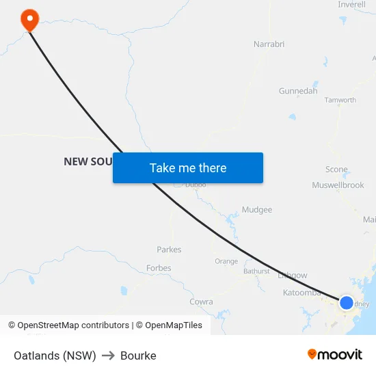 Oatlands (NSW) to Bourke map