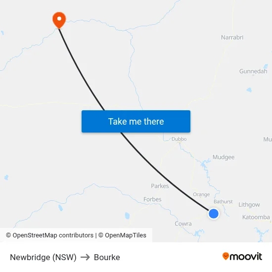 Newbridge (NSW) to Bourke map