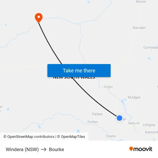 Windera (NSW) to Bourke map