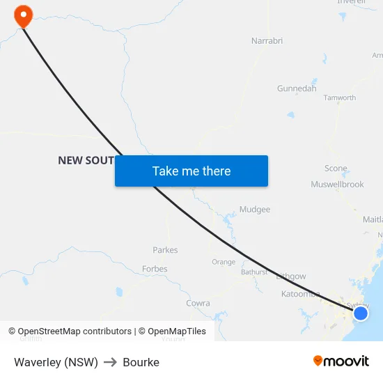 Waverley (NSW) to Bourke map