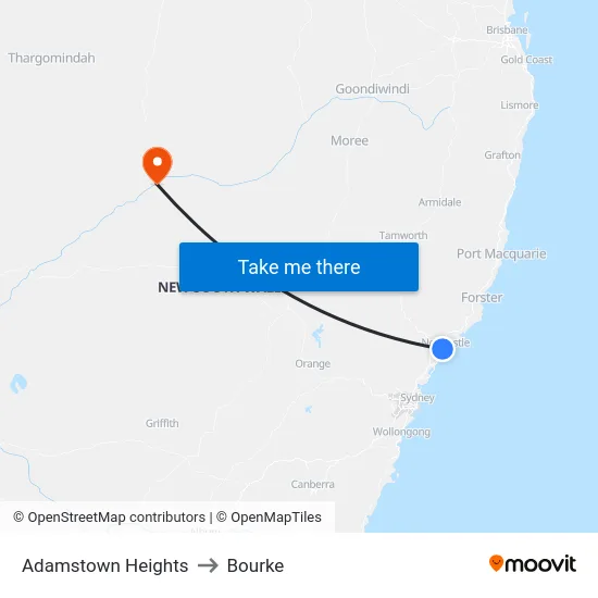 Adamstown Heights to Bourke map