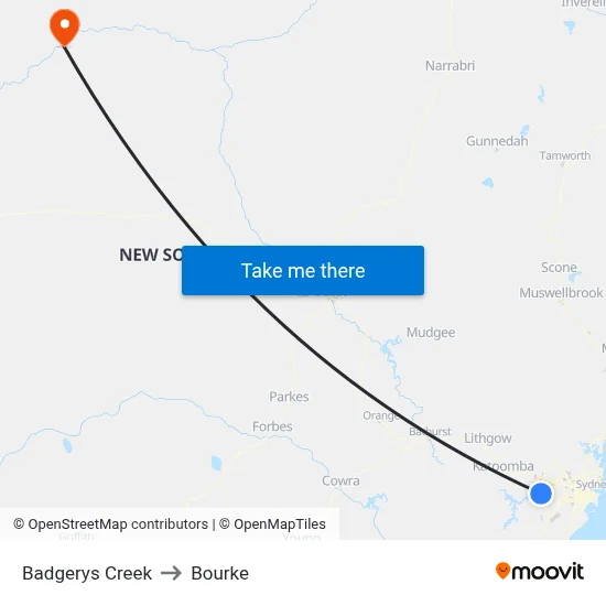 Badgerys Creek to Bourke map
