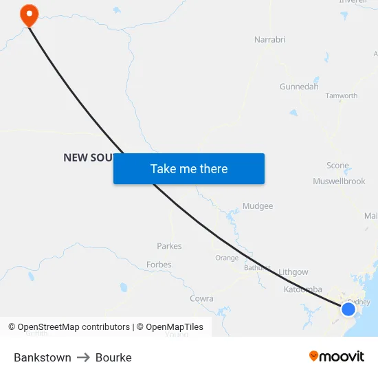 Bankstown to Bourke map