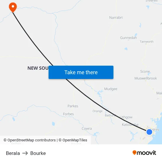 Berala to Bourke map