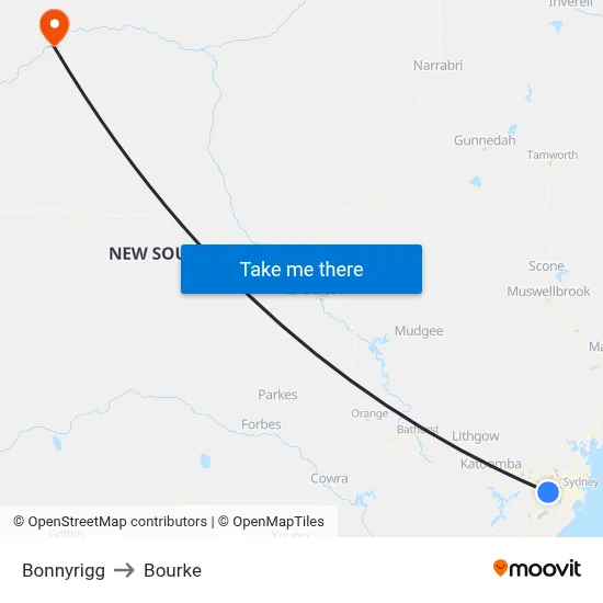 Bonnyrigg to Bourke map