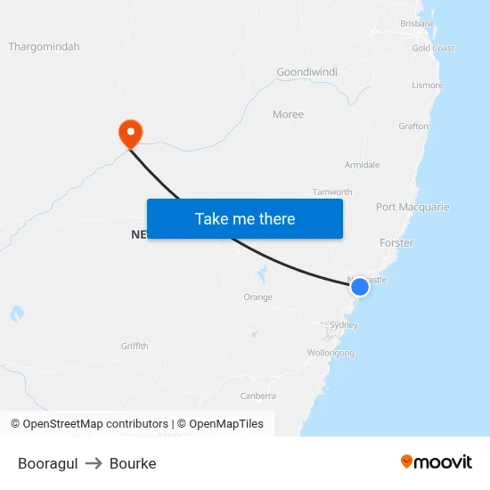 Booragul to Bourke map