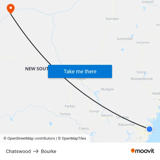 Chatswood to Bourke map