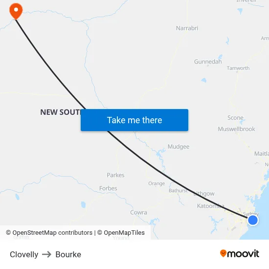 Clovelly to Bourke map